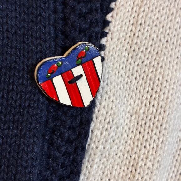 Cardigan Sweater Patriotic Red White & Blue 4th July Vintage Eagle's Eye Size XL - Picture 6 of 12